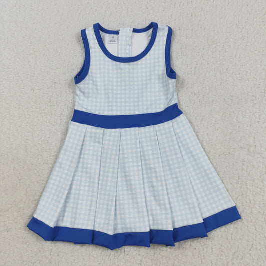 GSD2759 Blue Plaid Tunic Pleated Sleeveless Dress Girls Athletic Yoga Dress 202508 RTS