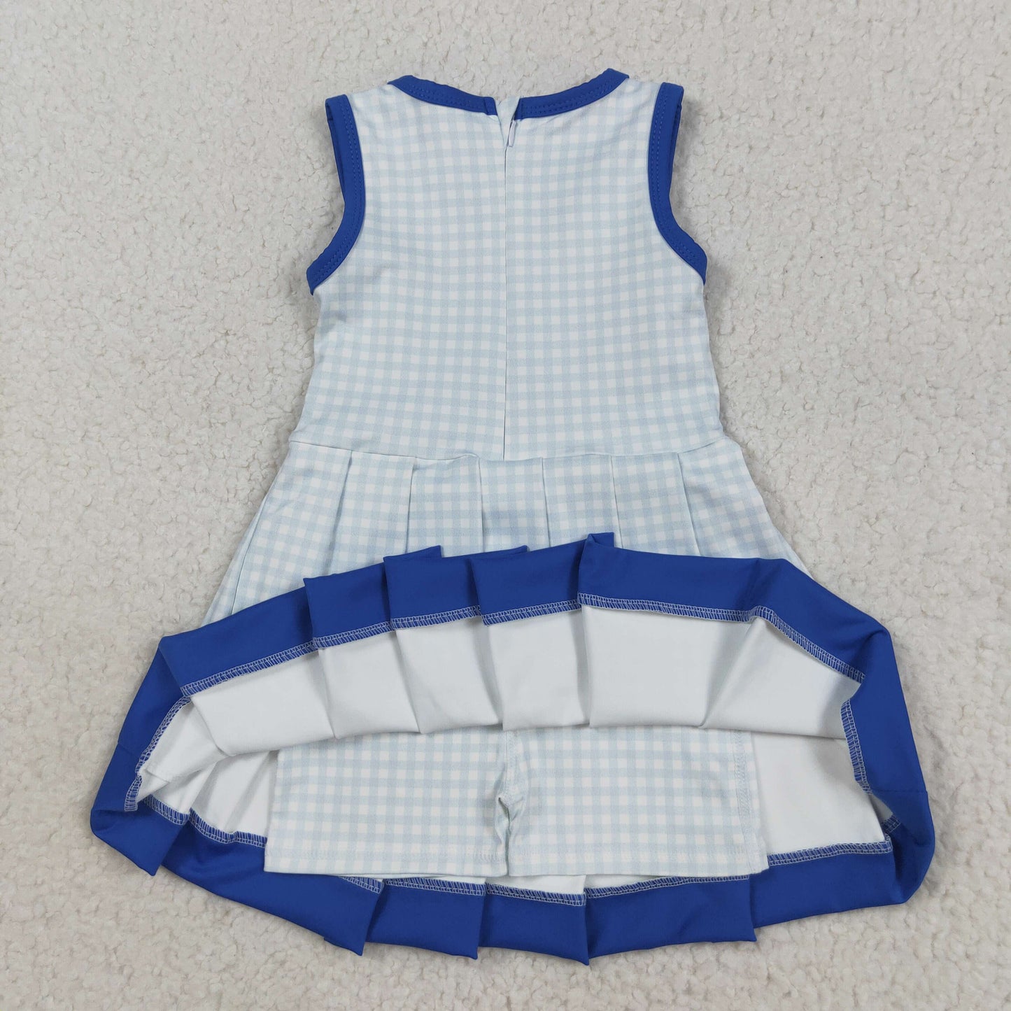 GSD2759 Blue Plaid Tunic Pleated Sleeveless Dress Girls Athletic Yoga Dress 202508 RTS