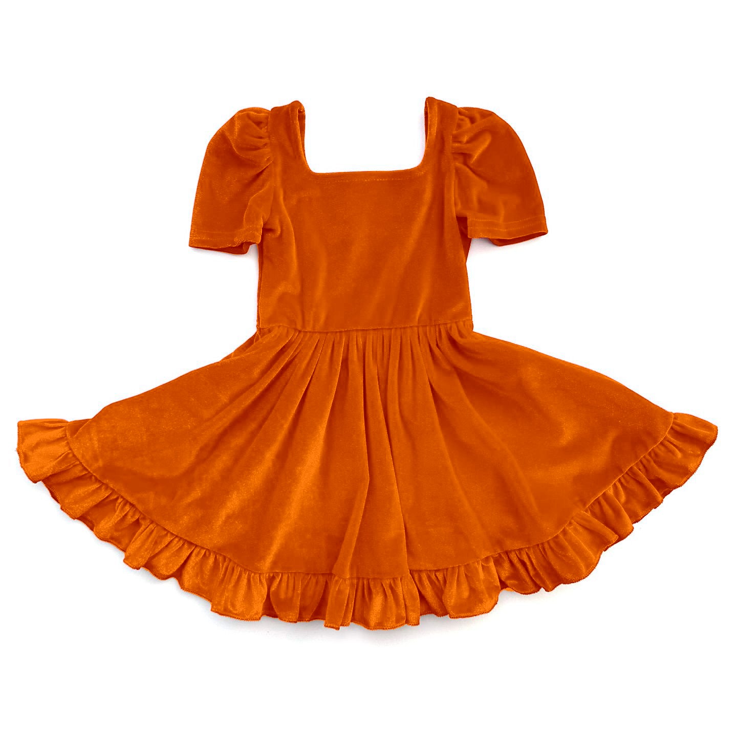 Preorder GSD2765 Christmas Orange Velvet  Short Sleeve Girls Dresses 202507