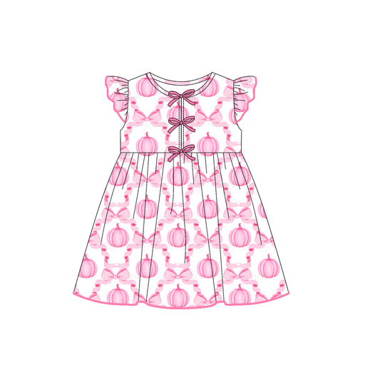 Preorder GSD2768 Pumpkin Bows Pink Flying Sleeve Girls Dress 202507