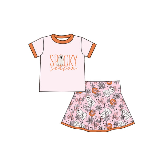 Preorder GSD2774 Spooky Season Ghost Short Sleeve Skirts Girls Sets  202507