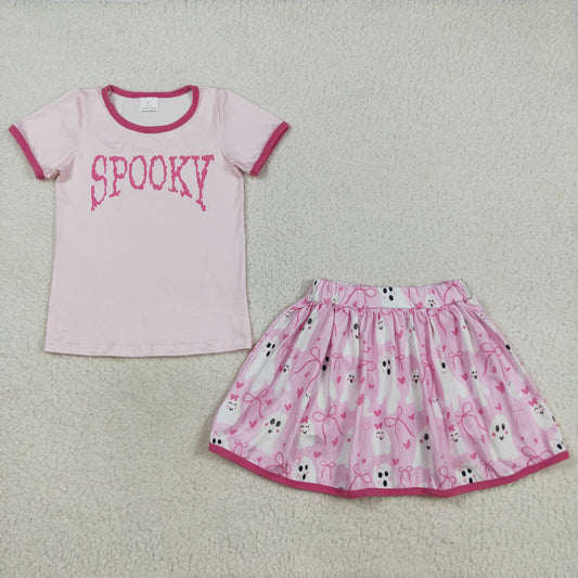 GSD2776 Halloween Spooky Ghost Bows Short Sleeve Skirts Girls Sets  202508 RTS