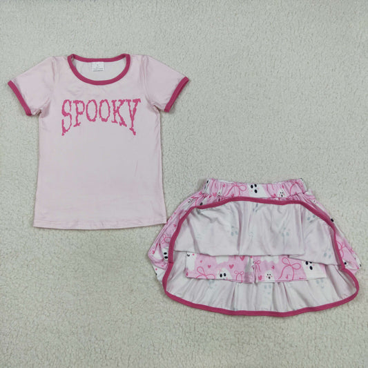 GSD2776 Halloween Spooky Ghost Bows Short Sleeve Skirts Girls Sets  202508 RTS