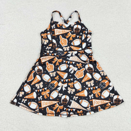GSD2777 Football Horn Orange Bow Girls Athletic Yoga Sleeveless Dress 202508 RTS