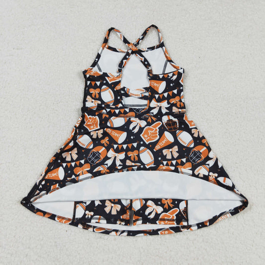 GSD2777 Football Horn Orange Bow Girls Athletic Yoga Sleeveless Dress 202508 RTS