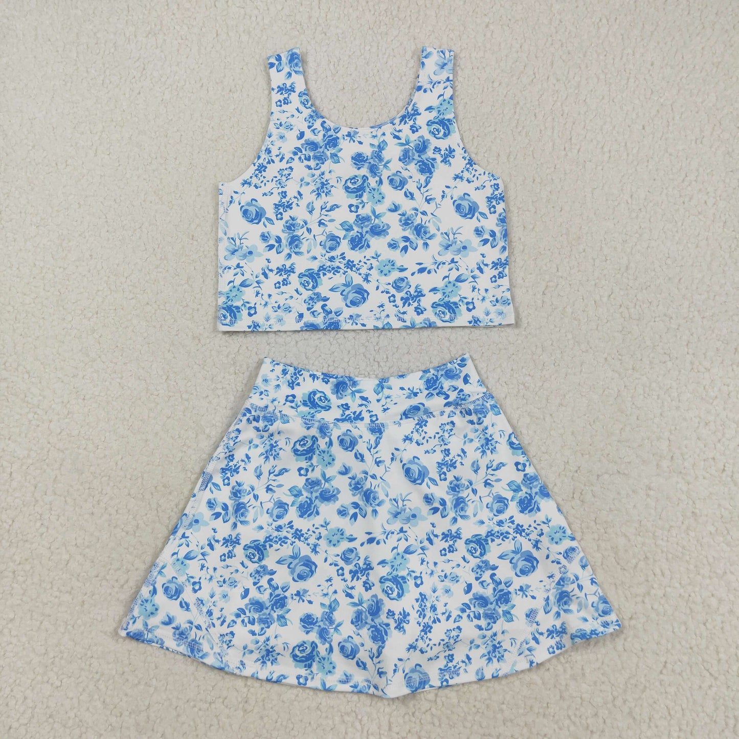 GSD0995 改为---GSD2787 Blue flowers white sleeveless pantsuit High quality swimwear beachwear kids girls