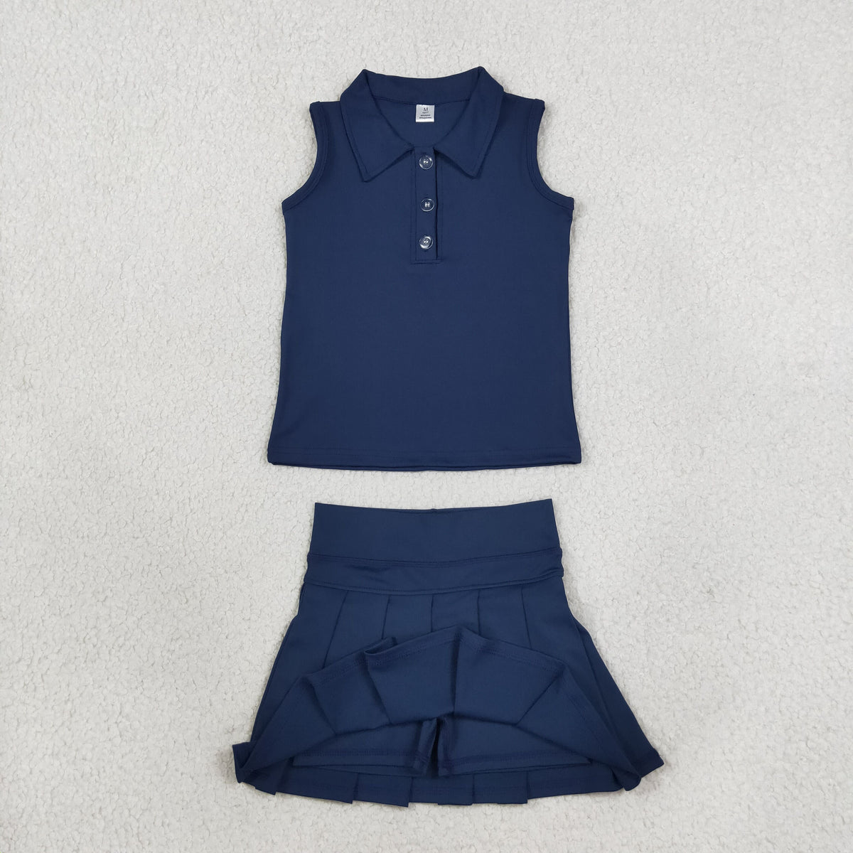 GSD2796 Solid Color Navy Active Pleated Tennis Polo Girls Skorts Set
