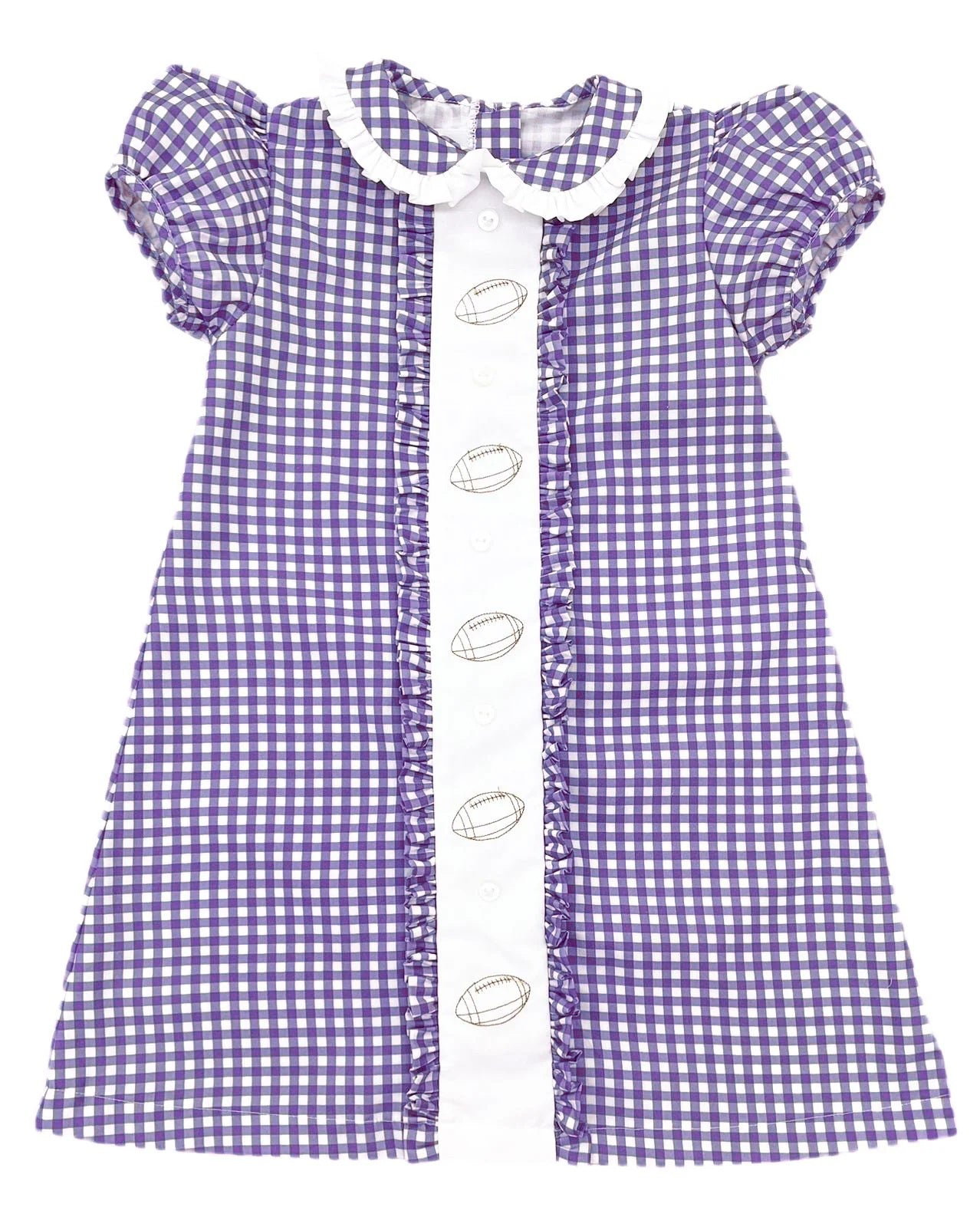 Preorder GSD2799 Rugby Purple Plaid Doll Collar Puff Short Sleeve Dresses for Girls 202508