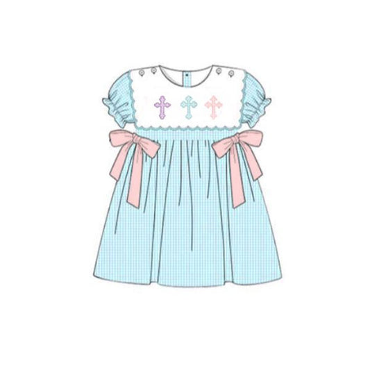 MOQ 8 Preorder GSD2807 Easter Cross Short Sleeve Dresses for Girls  202509