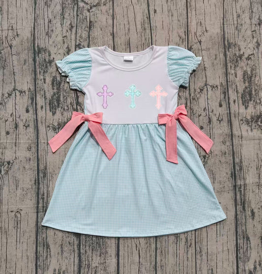 NO MOQ Preorder GSD2807 Embroidered Easter Cross Short Sleeve Dresses for Girls  202510