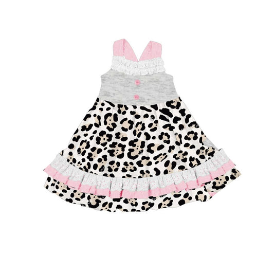 MOQ 8 Preorder GSD2808 Leopard Lace Ruffle Sleeveless Dresses for Girls  202509