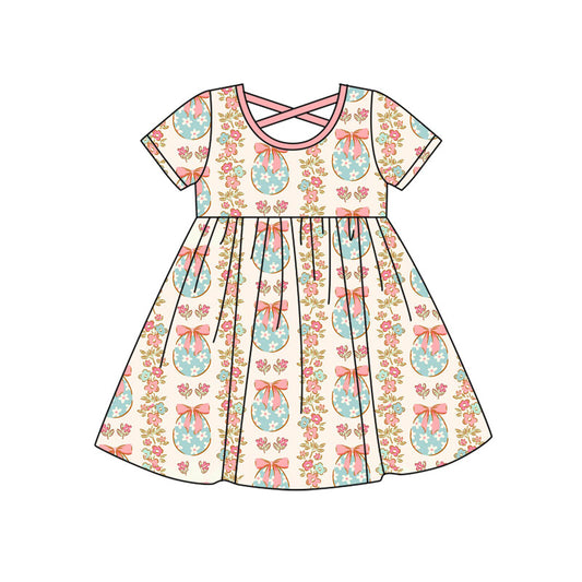 MOQ 8 Preorder GSD2813 Floral Bows Short Sleeve Dresses for Girls  202509