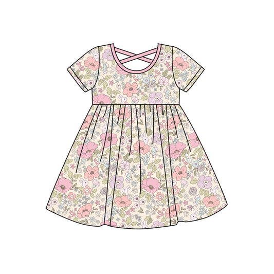 MOQ 8 Preorder GSD2814 Easter Bunny Floral Short Sleeve Dresses for Girls  202509