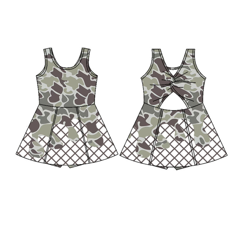 MOQ 8 preorder GSD2819 Gray Green Camouflage Waffle Girls Athletic Yoga Sleeveless Dress 202509