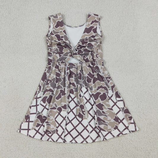 GSD2819 Gray Green Camouflage Waffle Girls Athletic Yoga Sleeveless Dress 202603 RTS