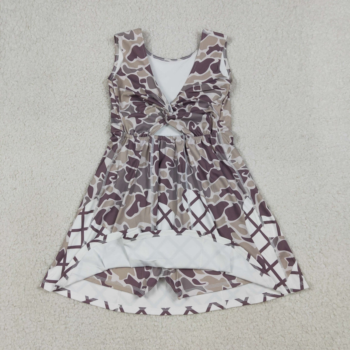 GSD2819 Gray Green Camouflage Waffle Girls Athletic Yoga Sleeveless Dress 202603 RTS