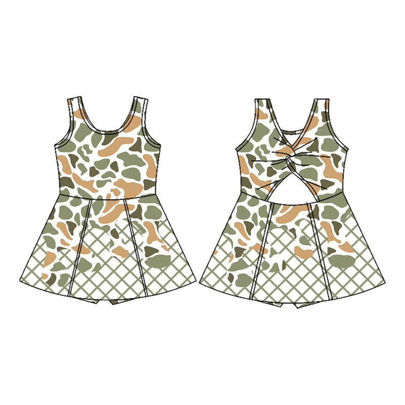 MOQ 8 preorder GSD2820 Yellow Green Camouflage Waffle Girls Athletic Yoga Sleeveless Dress 202509