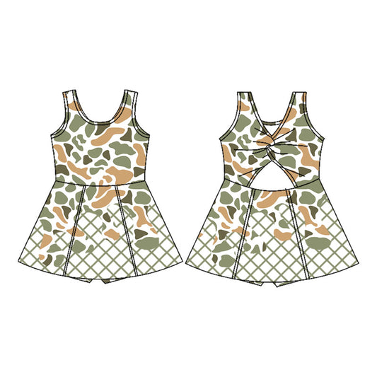 MOQ 8 preorder GSD2820 Yellow Green Camouflage Waffle Girls Athletic Yoga Sleeveless Dress 202509