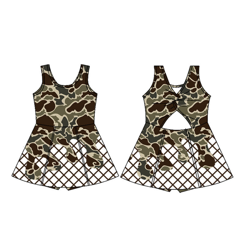 MOQ 8 preorder GSD2821 Brown Camouflage Waffle Girls Athletic Yoga Sleeveless Dress 202509