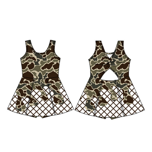 MOQ 8 preorder GSD2821 Brown Camouflage Waffle Girls Athletic Yoga Sleeveless Dress 202509