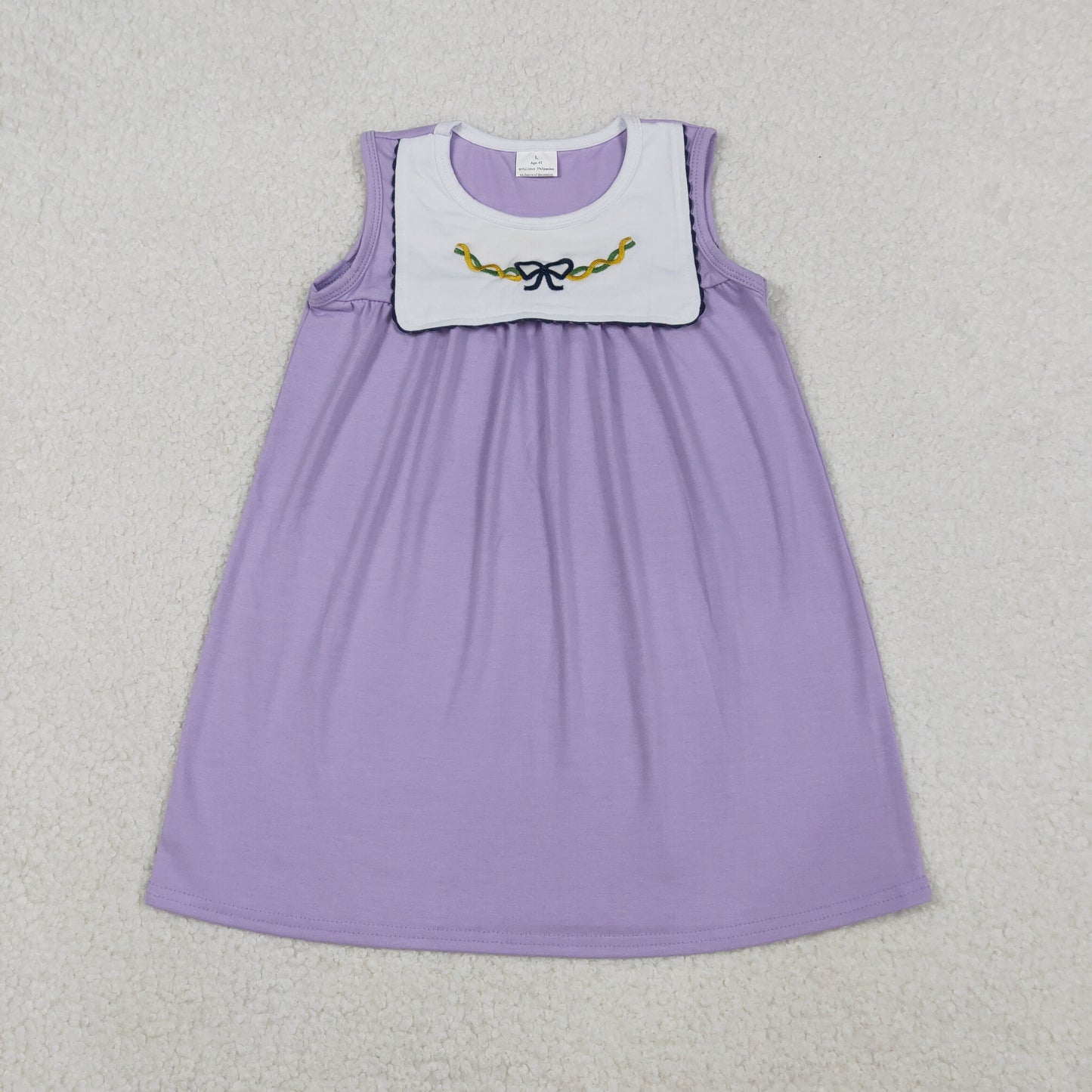 GSD2832 Embroidered Mardi Gras Bow Sleeveless Purple Dresses for Girls  202511 RTS