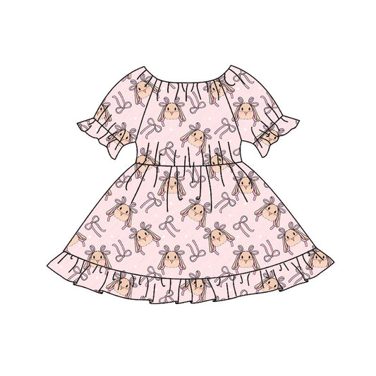 MOQ 8 Preorder GSD2836 Easter Bunny Bows Short Sleeve Dresses for Girls  202509