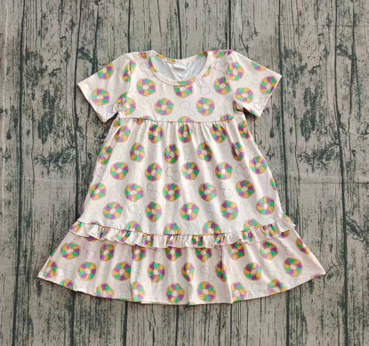 NO MOQ Preorder GSD2838 Mardi Gras Short Sleeve Dresses for Girls  202510