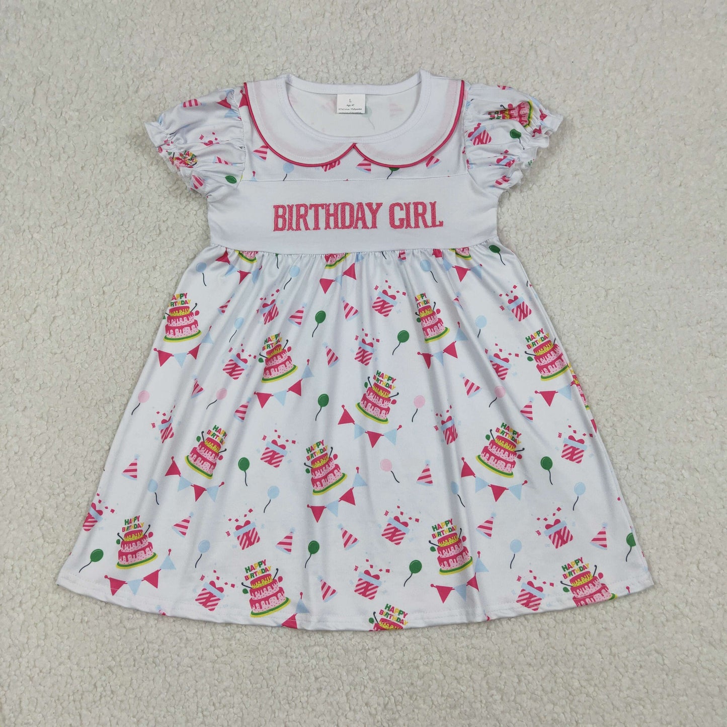 GSD2854 Embroidered Happy Birthday Day Doll Collar Short Sleeve Dresses for Girls  202601 RTS