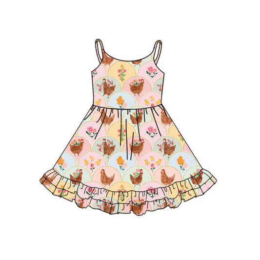 MOQ 8 Preorder GSD2855 Chick Flowers Ruffle Halter Dresses for Girls  202510