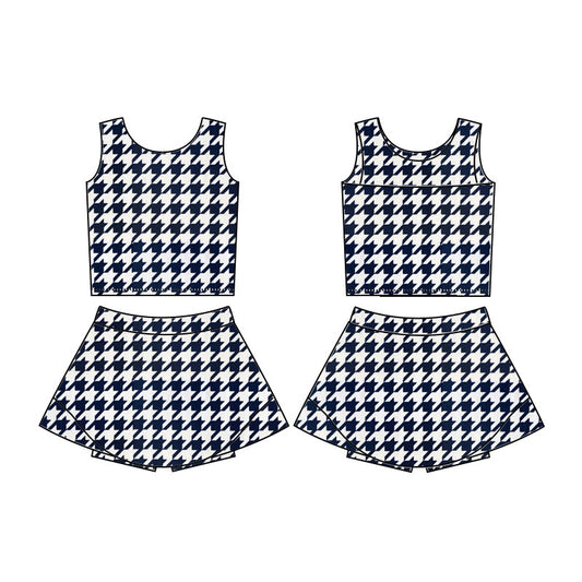 MOQ 8 preorder GSD2858 Black and White Houndstooth Sleeveless Top Skirts Girls Yoga Sets 202510