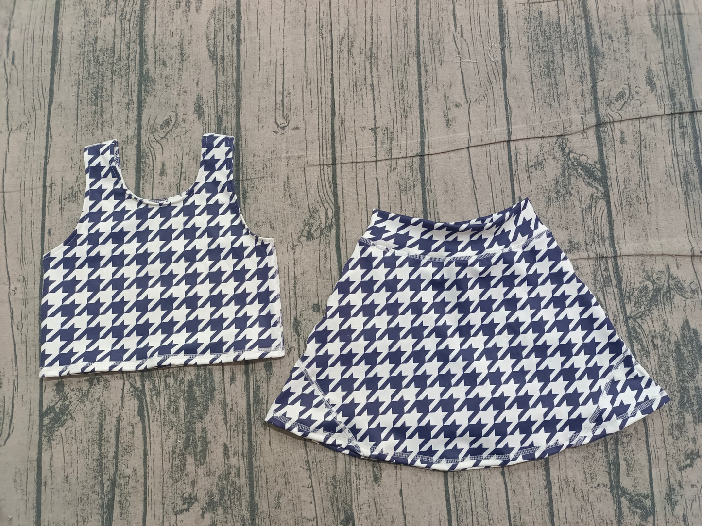 NO MOQ preorder GSD2858 Black and White Houndstooth Sleeveless Top Skirts Girls Yoga Sets 202512