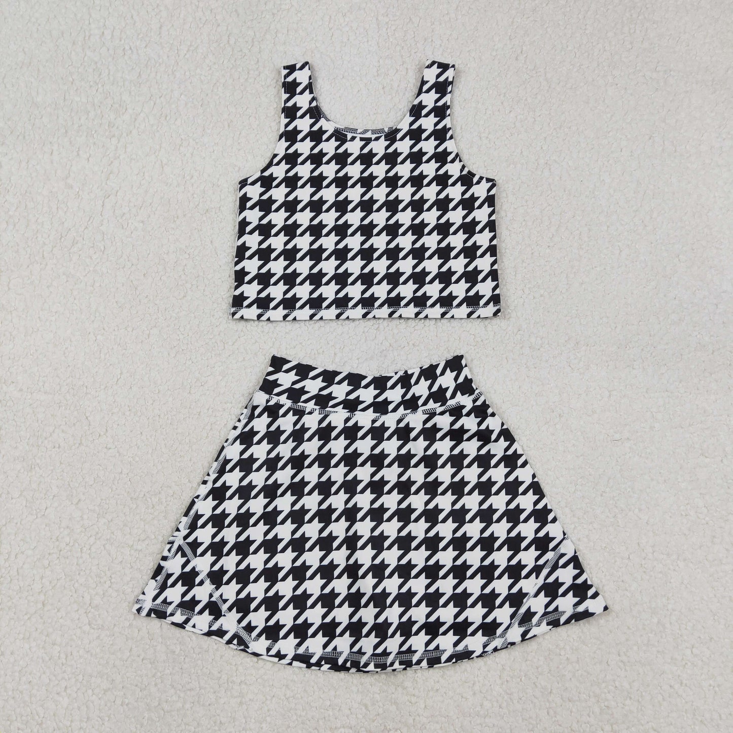 GSD2858 Black and White Houndstooth Sleeveless Top Skirts Girls Yoga Sets 202512 RTS