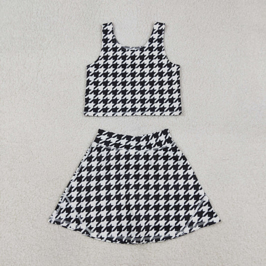 GSD2858 Black and White Houndstooth Sleeveless Top Skirts Girls Yoga Sets 202512 RTS