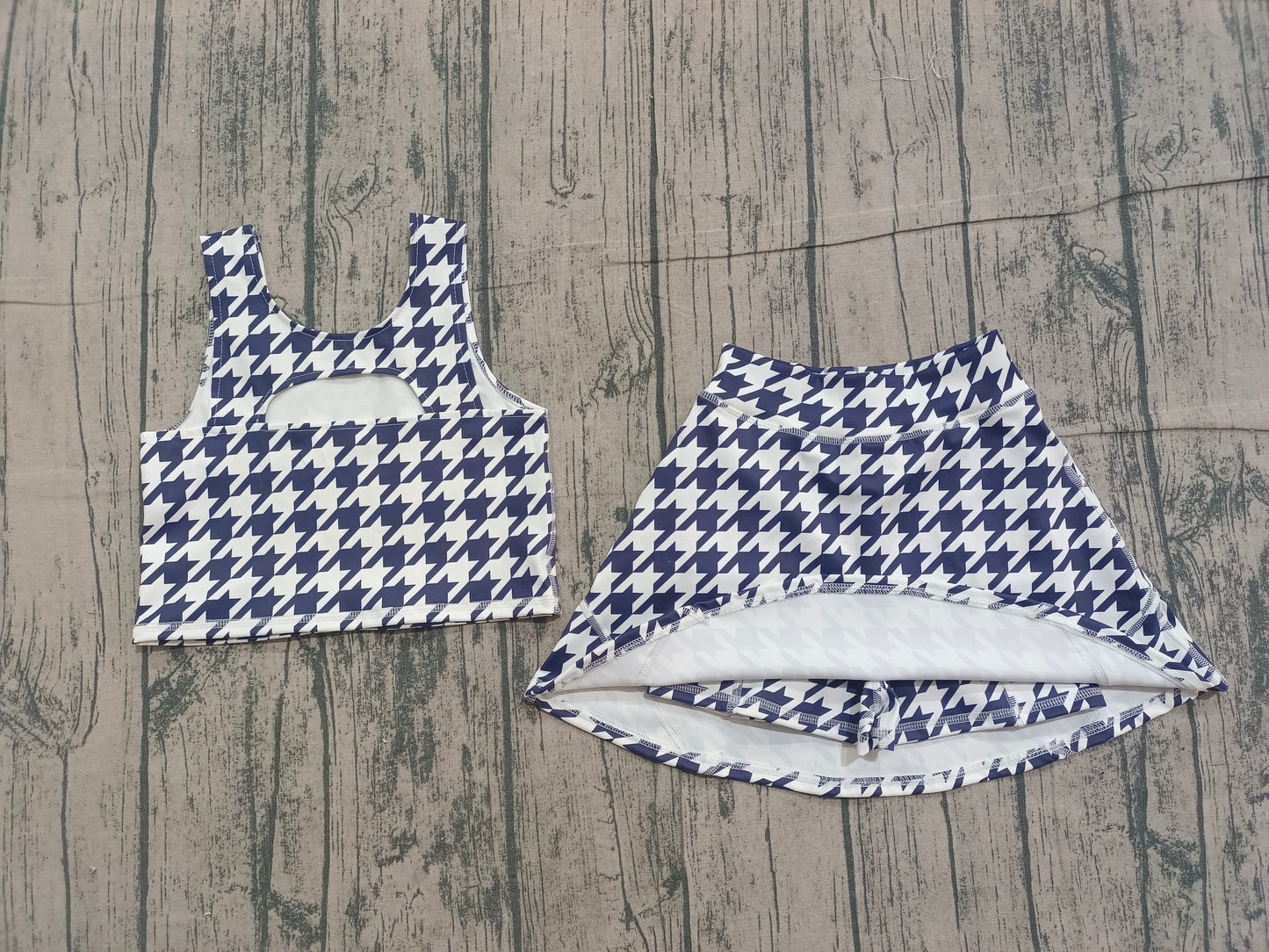 NO MOQ preorder GSD2858 Black and White Houndstooth Sleeveless Top Skirts Girls Yoga Sets 202512