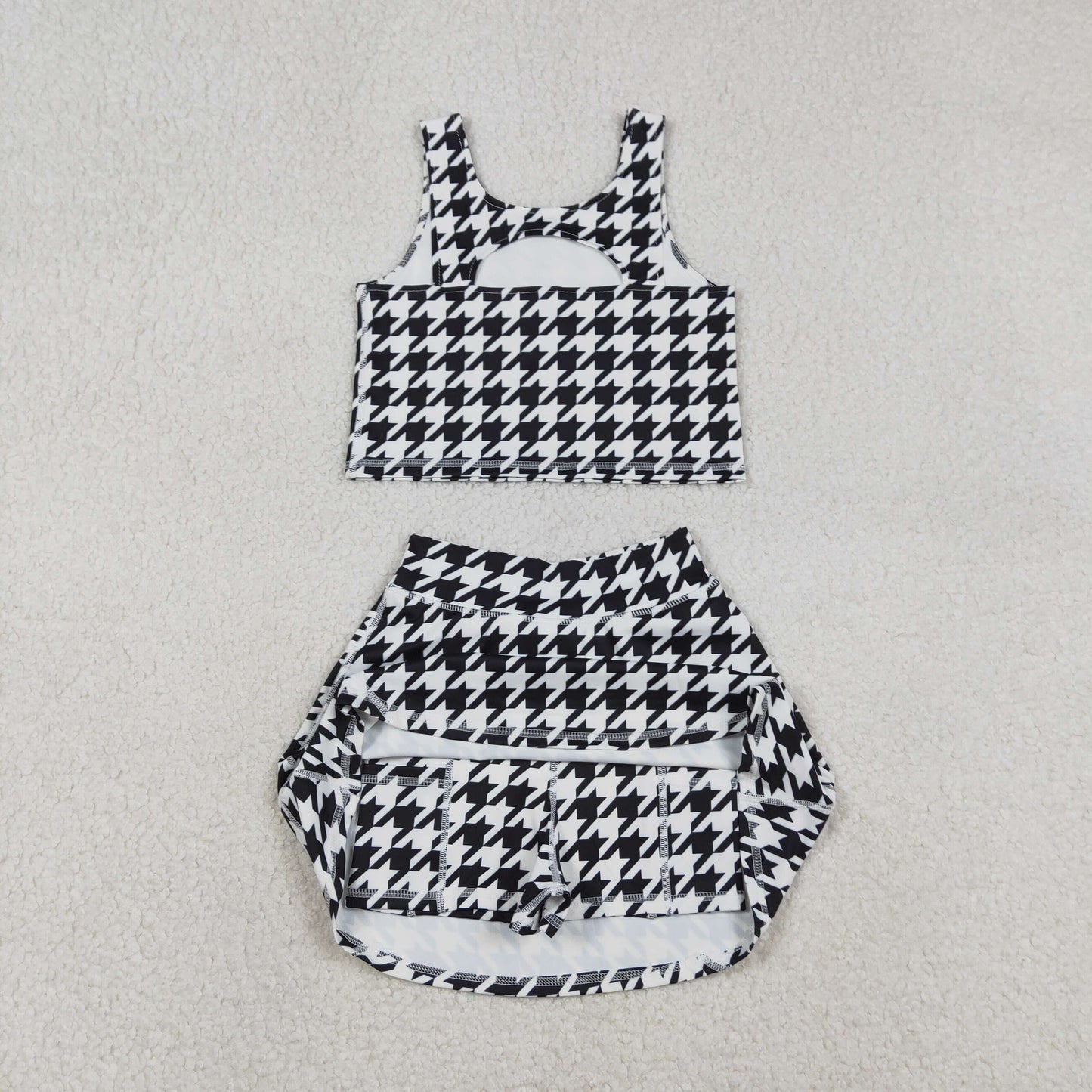 GSD2858 Black and White Houndstooth Sleeveless Top Skirts Girls Yoga Sets 202512 RTS