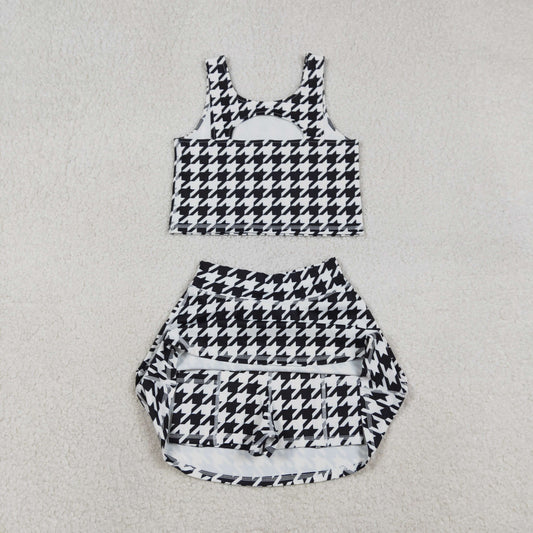 GSD2858 Black and White Houndstooth Sleeveless Top Skirts Girls Yoga Sets 202512 RTS