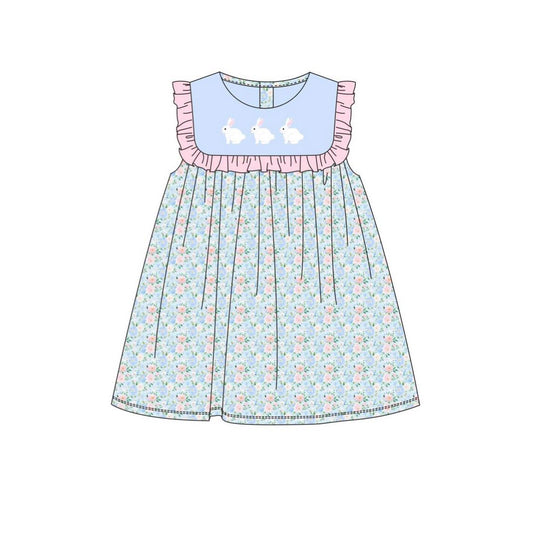 MOQ 8 Preorder GSD2861 Easter Bunny Floral Pink Ruffle Sleeveless Dresses for Girls  202510