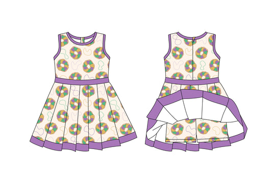MOQ 8 preorder GSD2867 Mardi Gras Donut Purple Yoga Sleeveless Dresses for Girls 202510