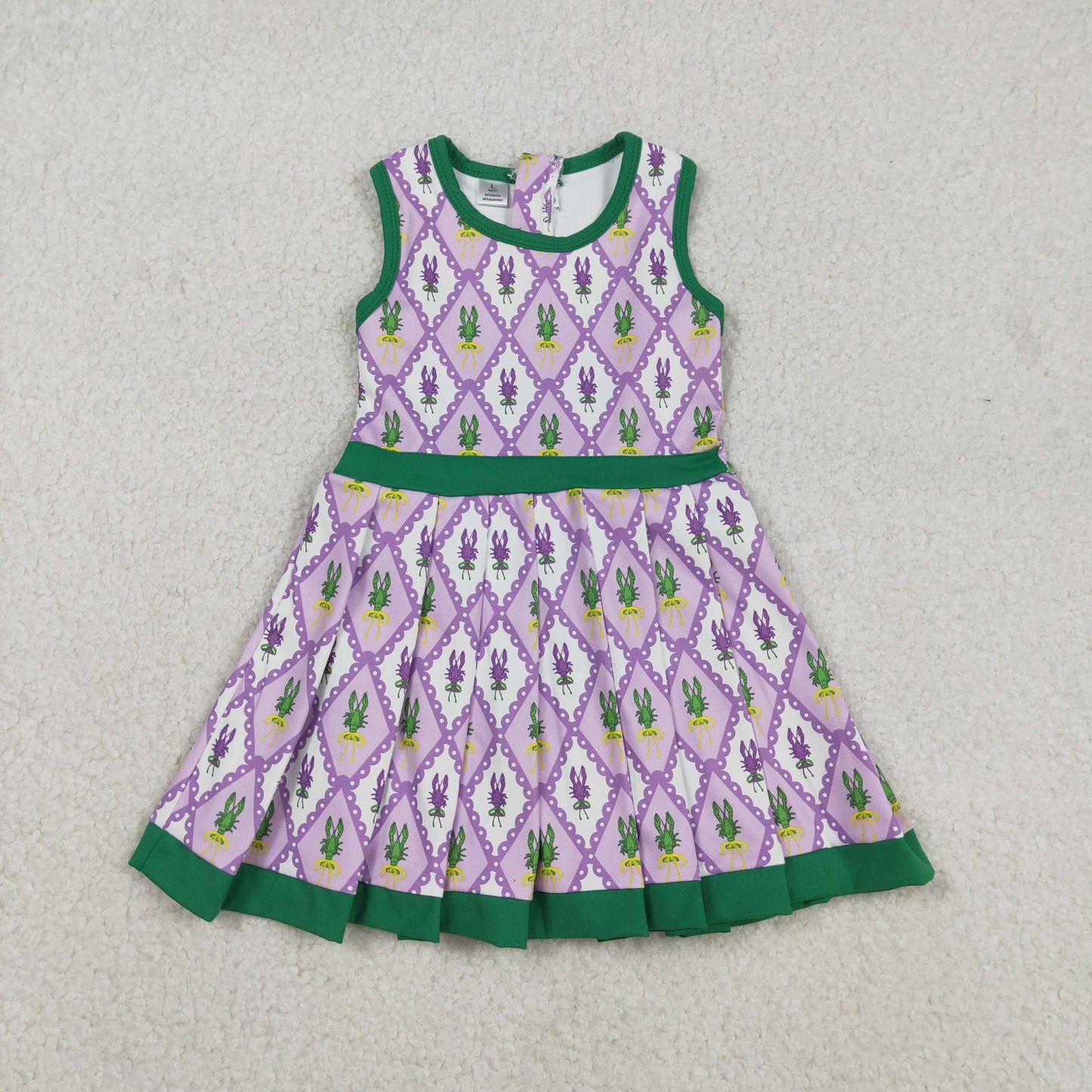 GSD2868 Mardi Gras Crayfish Plaid Green Purple Yoga Sleeveless Dresses for Girls 202512 RTS