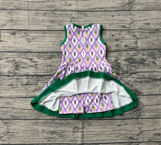 NO MOQ preorder GSD2868 Mardi Gras Crayfish Plaid Green Purple Yoga Sleeveless Dresses for Girls 202511