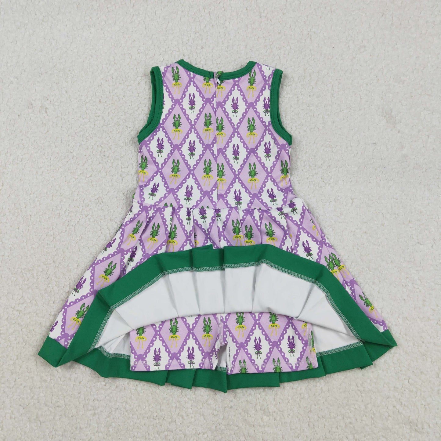 GSD2868 Mardi Gras Crayfish Plaid Green Purple Yoga Sleeveless Dresses for Girls 202512 RTS
