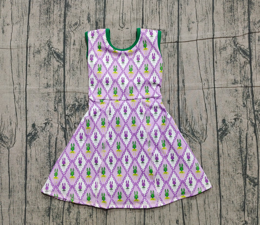 NO MOQ preorder GSD2869 Mardi Gras Crayfish Plaid Green Purple Yoga Sleeveless Dresses for Girls 202510