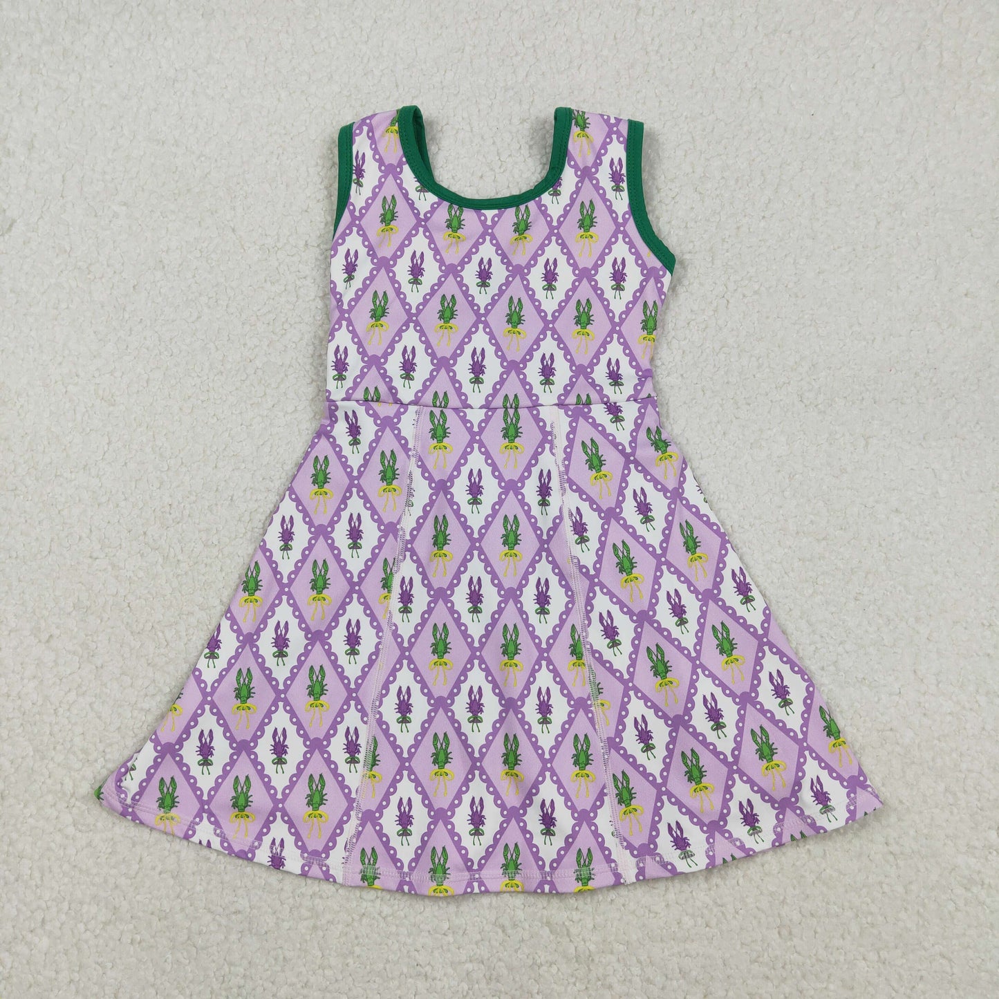 GSD2869 Mardi Gras Crayfish Plaid Green Purple Yoga Sleeveless Dresses for Girls 202511 RTS