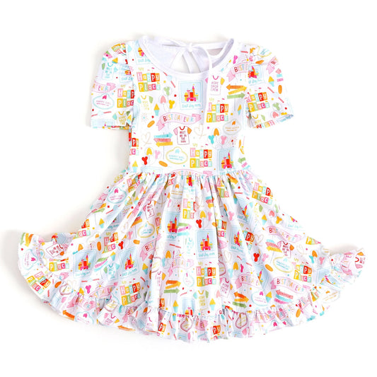 MOQ 8 Preorder GSD2873 Best Day Ever Letter Castle White Short Sleeve Dresses for Girls  202510