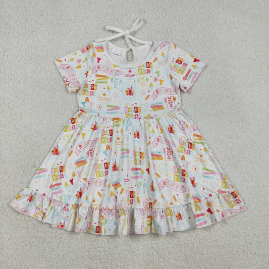 GSD2873 Best Day Ever Letter Castle White Short Sleeve Dresses for Girls  202512 RTS