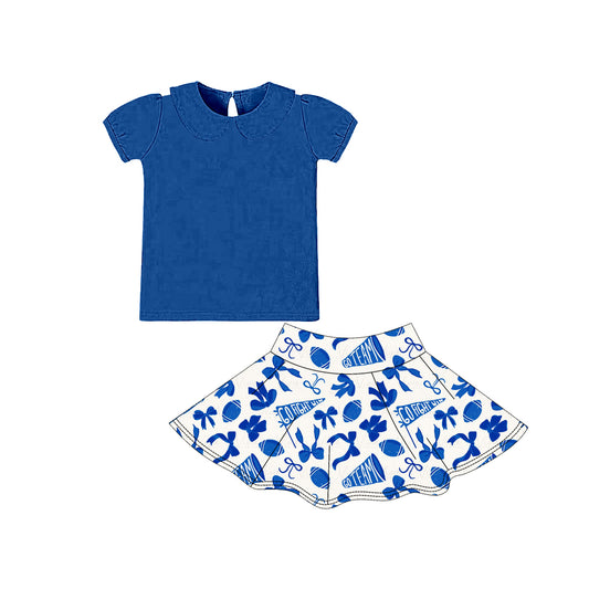 MOQ 8 preorder GSD2874 GO Team Pure Blue Doll Collar Short Sleeve Top Skirts Girls Yoga Sets 202510
