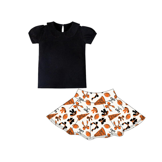 MOQ 8 preorder GSD2876 GO Team Pure Black Doll Collar Short Sleeve Top Skirts Girls Yoga Sets 202510