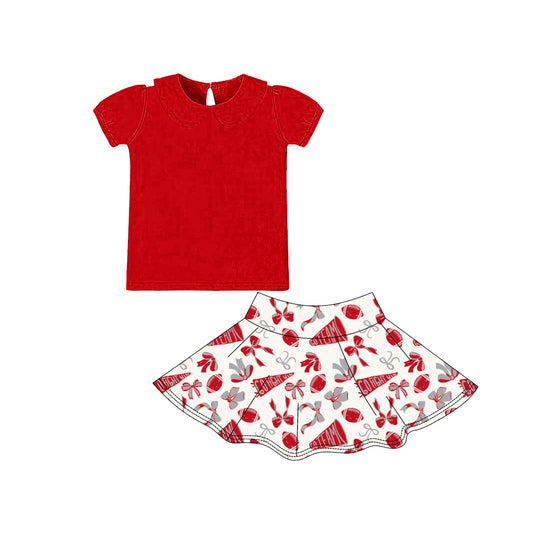 MOQ 8 preorder GSD2877 GO Team Pure Red Doll Collar Short Sleeve Top Skirts Girls Yoga Sets 202510