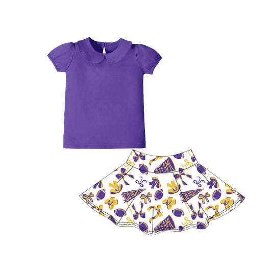 MOQ 8 preorder GSD2878 GO Team Pure Purple Doll Collar Short Sleeve Top Skirts Girls Yoga Sets 202510