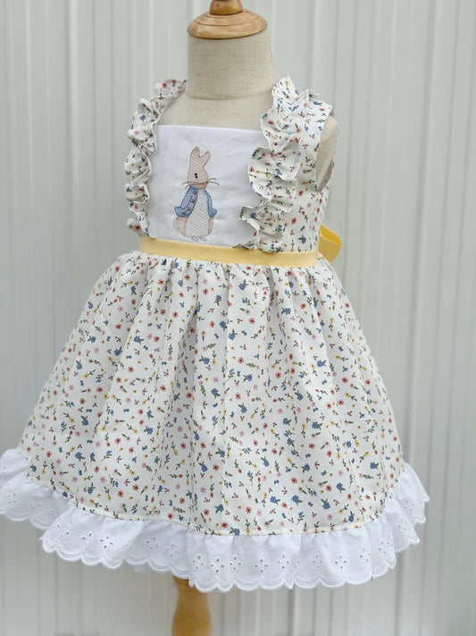 MOQ 8 Preorder GSD2881 Easter Bunny Floral Lace Ruffle Sleeveless Dresses for Girls  202510
